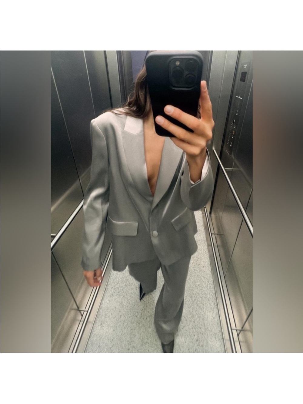 Zara silver metallic shimmer single breasted button front blazer jacket Sz S NWT